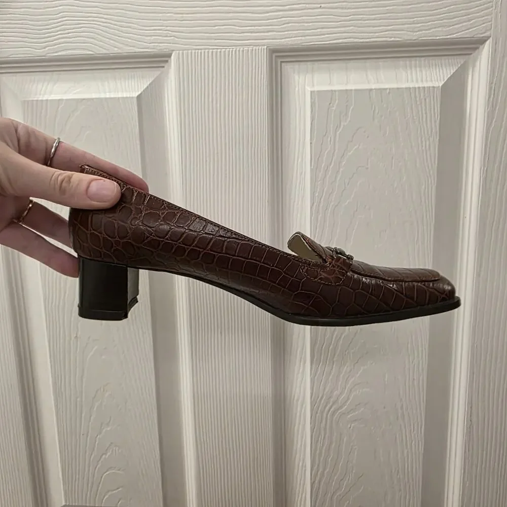 Vintage Talbots Brown Leather Snakeskin Preppy‎ Dark Academia Heels Size 6